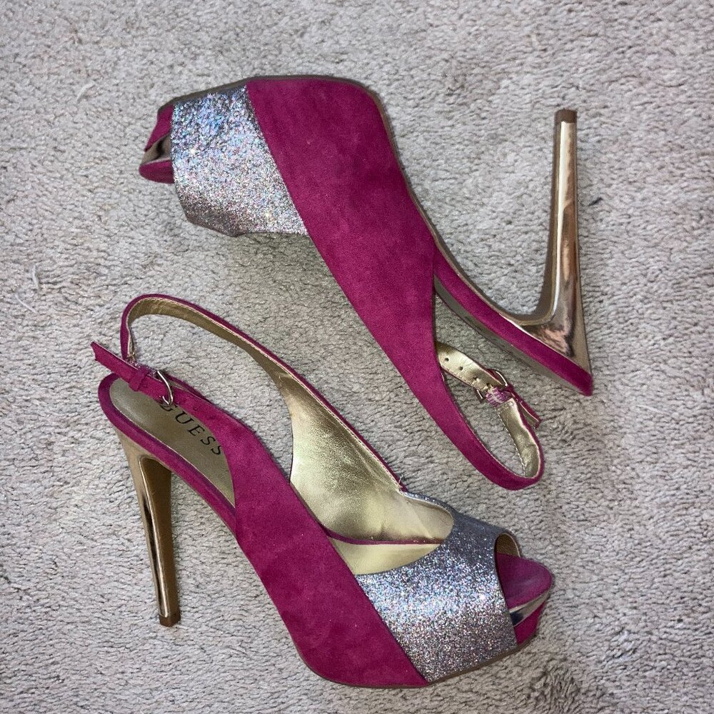 Guess “Natalle” pink & glitter heels size 8